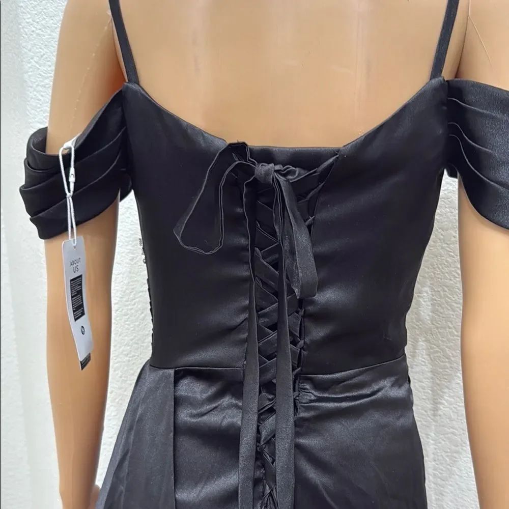 Black Ruched Off-Shoulder Prom Gown - Picture 9 of 17